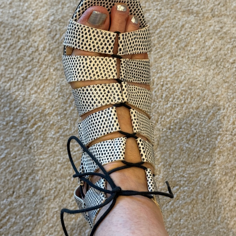 Loeffler Randall Black and White Lace Up Heels